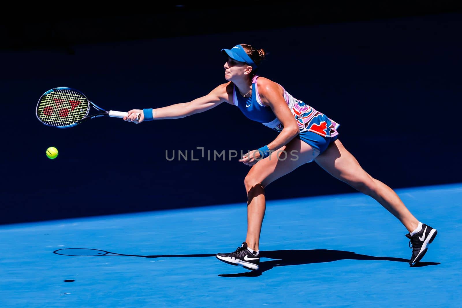 MELBOURNE, AUSTRALIA - JANUARY 23: Belinda Bencic of Switzerland playing Aryna Sabalenka of Belarus on day 8 of the 2023 Australian Open at Melbourne Park on January 23, 2023 in Melbourne, Australia.