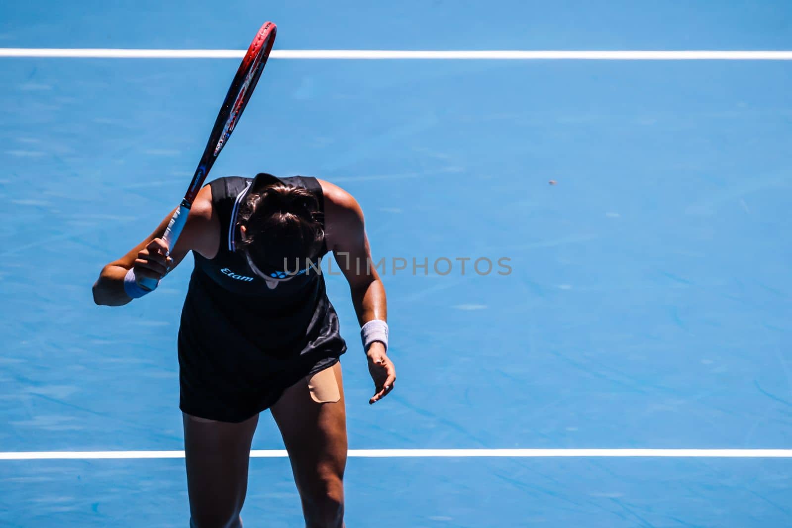 MELBOURNE, AUSTRALIA - JANUARY 23: Caroline Garcia of France plays against Magda Linette of Poland on day 8 action of the 2023 Australian Open at Melbourne Park on January 23, 2023 in Melbourne, Australia.