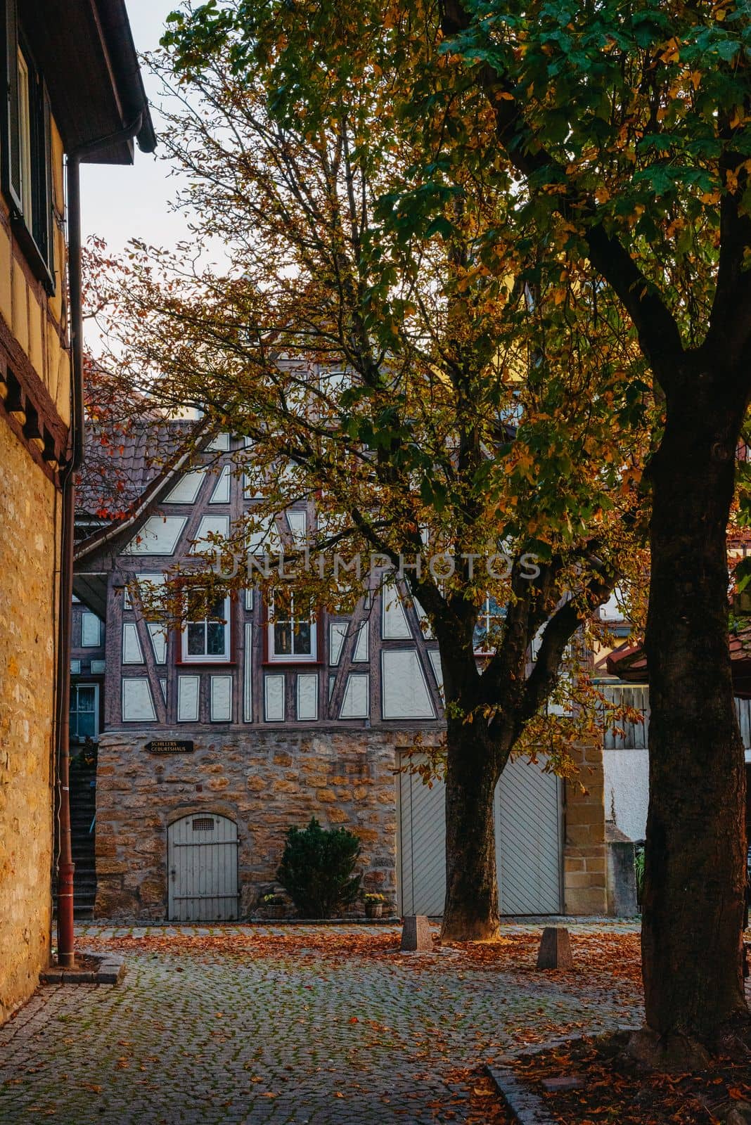 The Old Fachwerk houses in Germany. Scenic view of ancient medieval urban street architecture with half-timbered houses in the Old Town of Germany