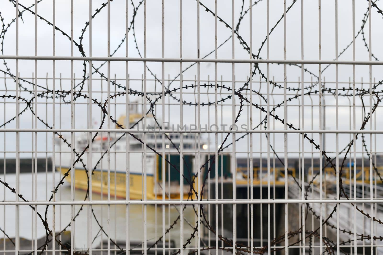 A barbed wire on the border between England and France Transmanchferry