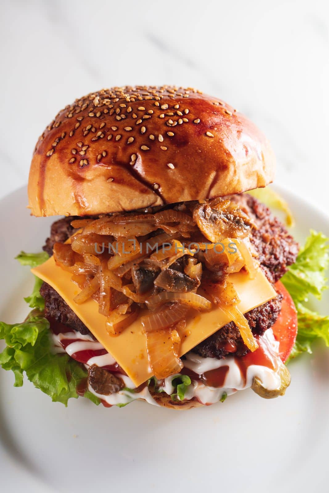 Tasty and appetizing hamburger cheeseburger. High quality photo