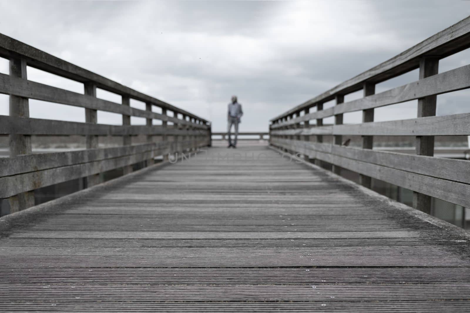 Gray wooden old bridge Symmetrical lines
