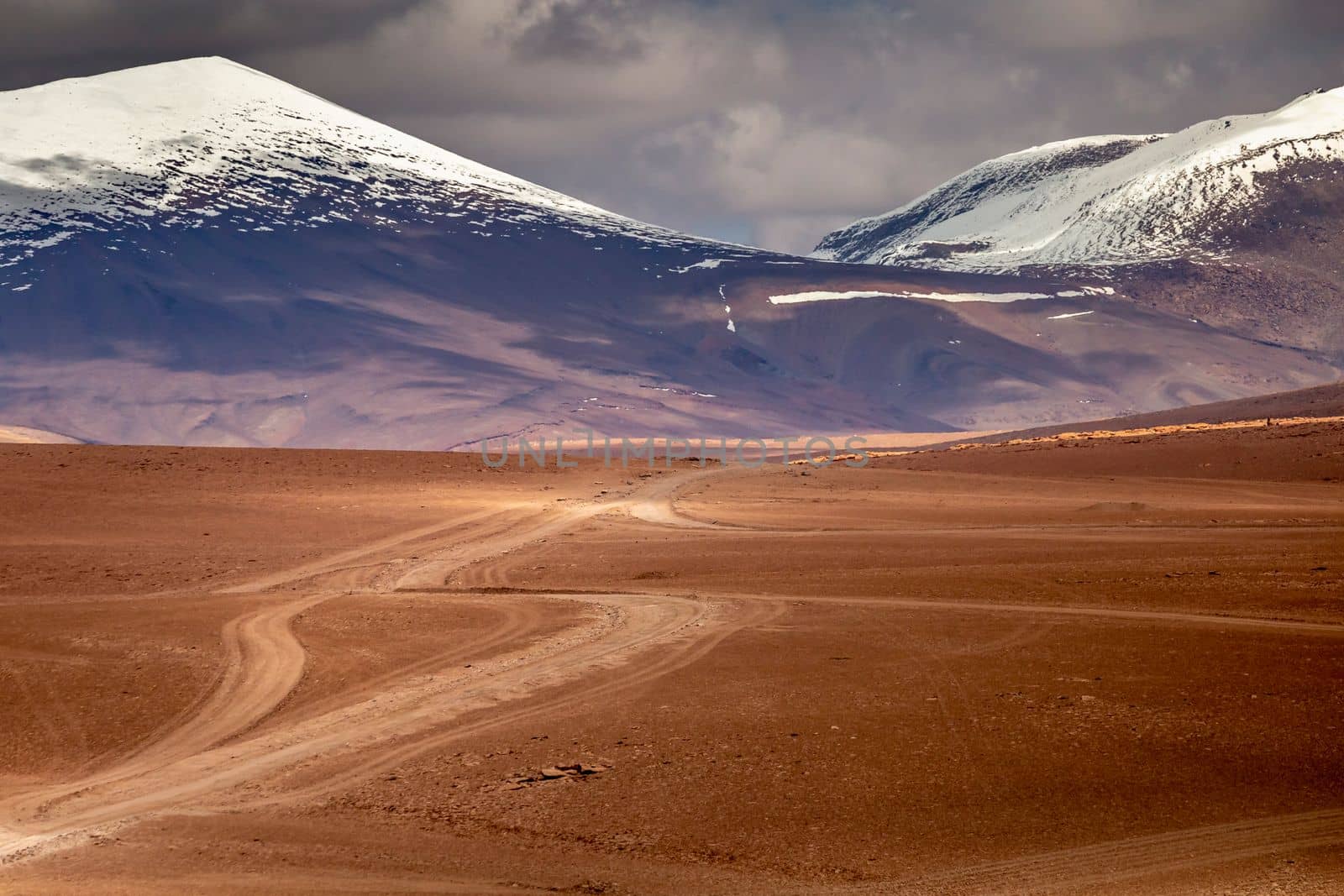 Volcanic landscape in Bolivian andes altiplano near Chilean atacama border, South America