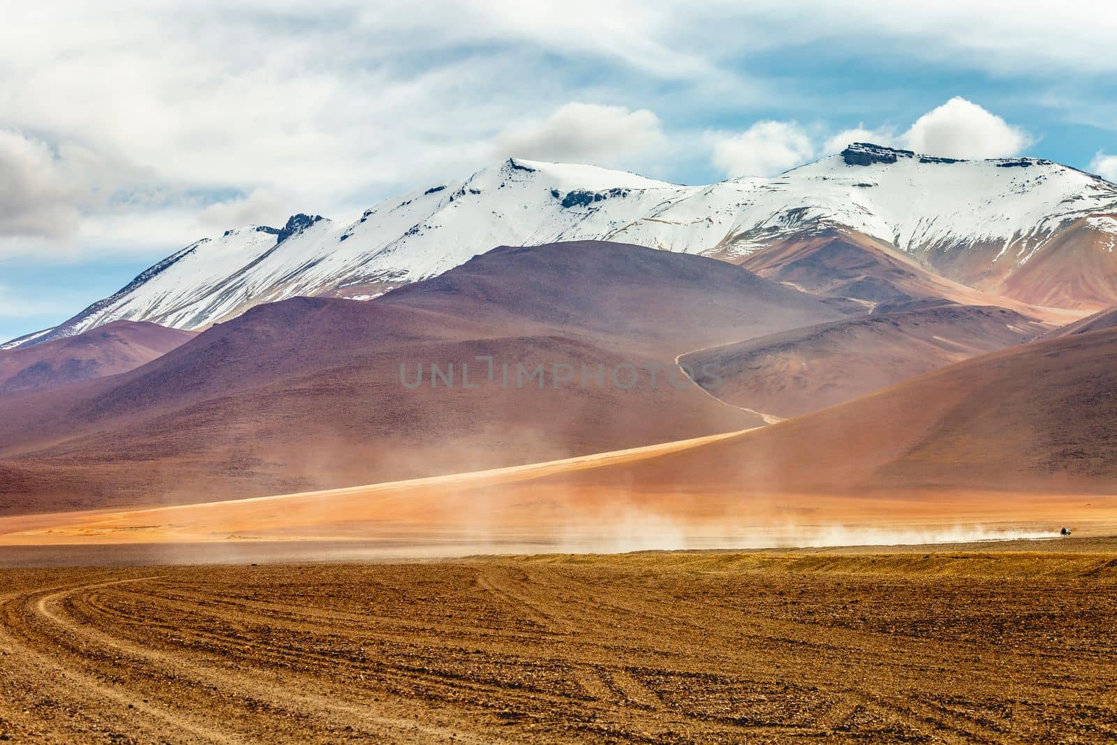 Volcanic landscape in Bolivian andes altiplano near Chilean atacama border, South America
