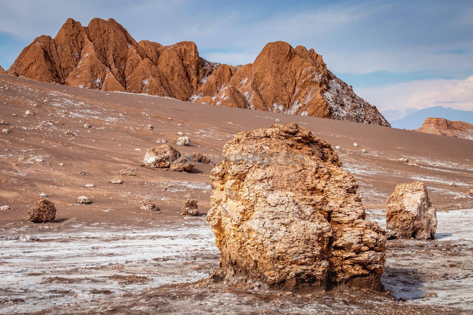 Peaceful Moon Valley dramatic landscape at Sunset, Atacama Desert, Chile