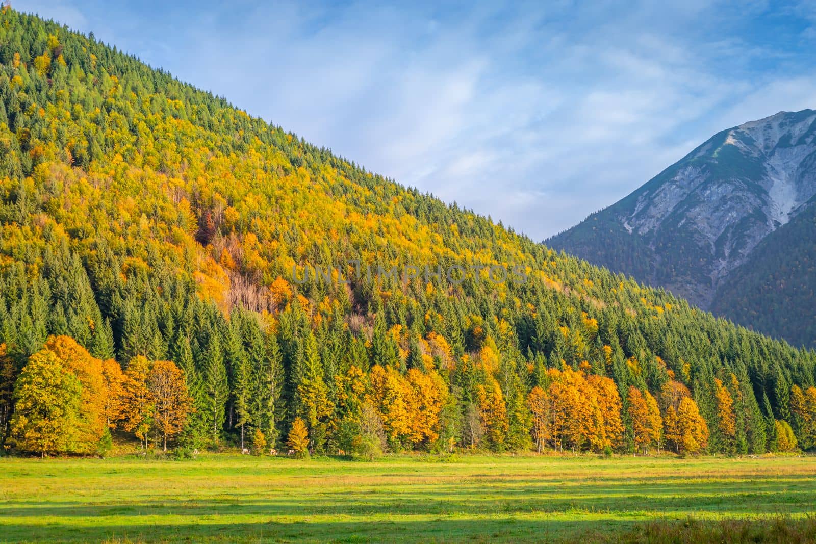Idyllic Karwendel alps at autumn, tyrol and bavarian alps border, Austria