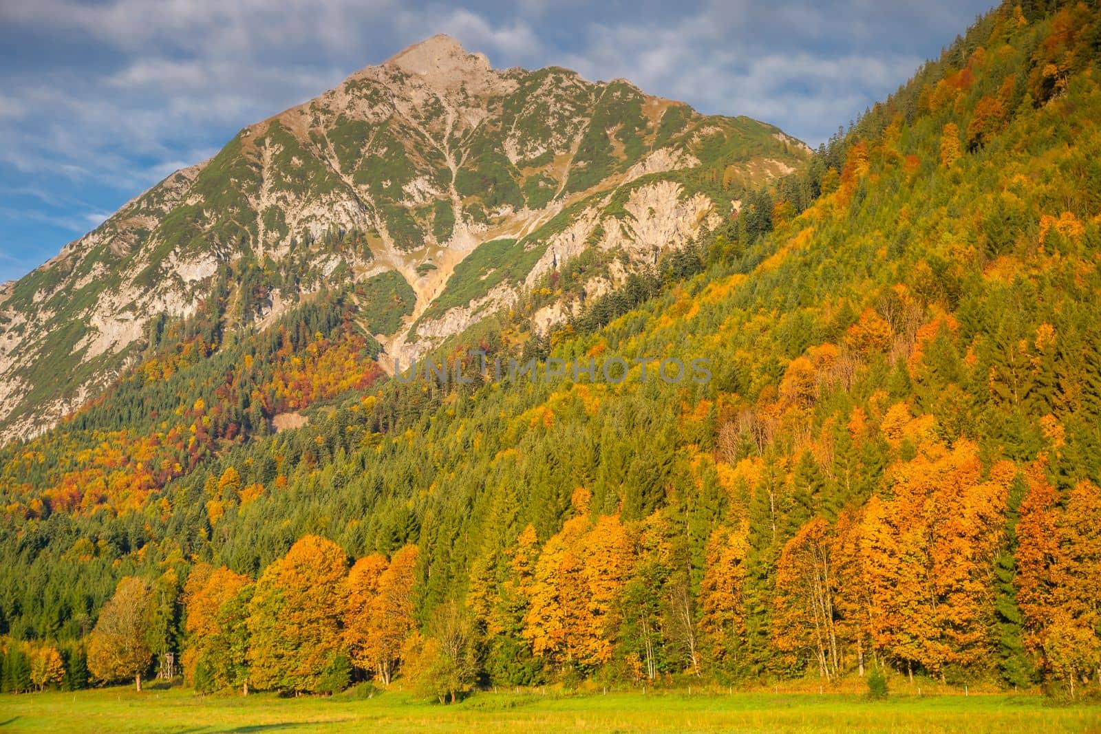 Idyllic Karwendel alps at autumn, tyrol and bavarian alps border, Austria