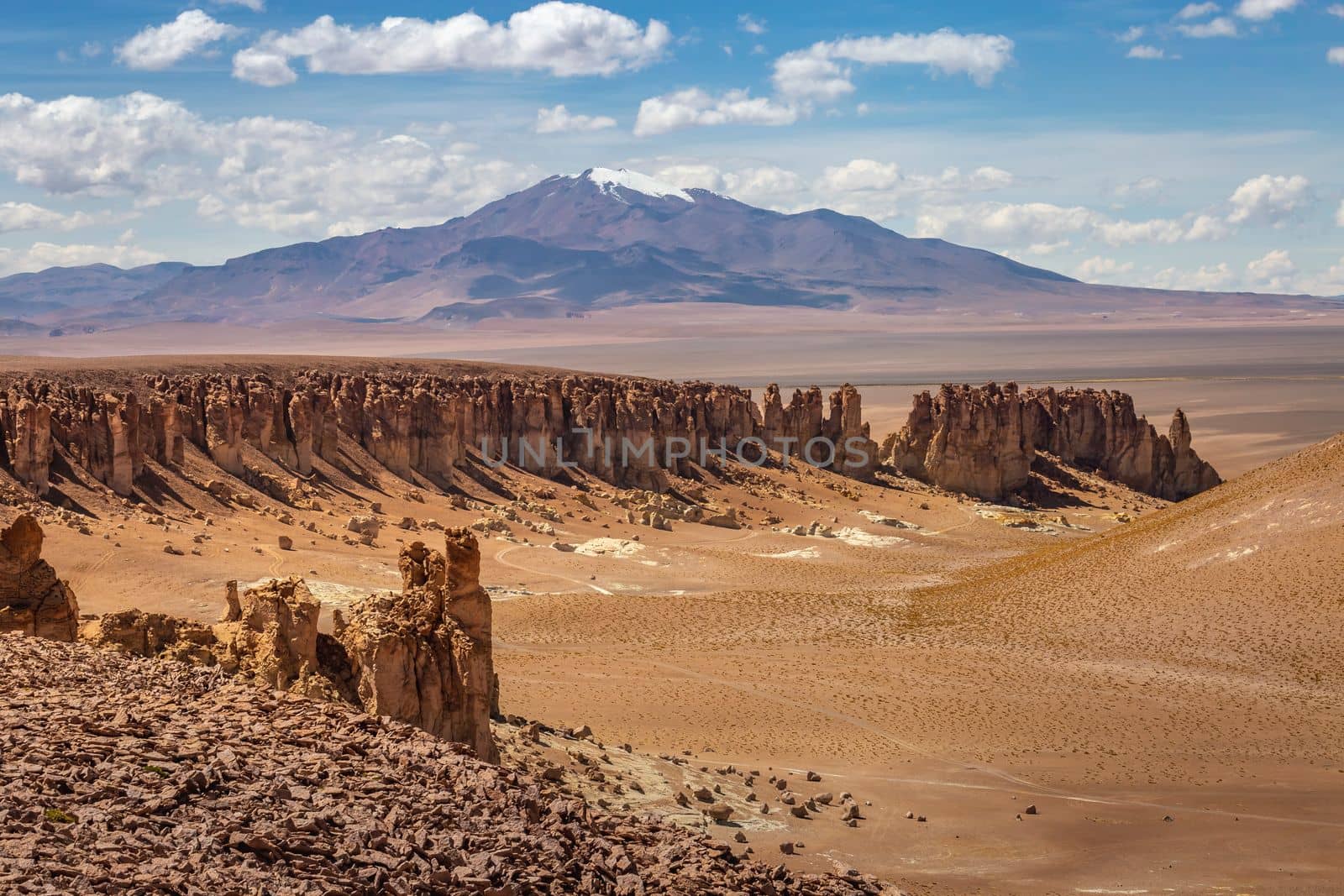 Dirt Road in Peaceful Moon Valley dramatic landscape at Sunset, Atacama Desert, Chile