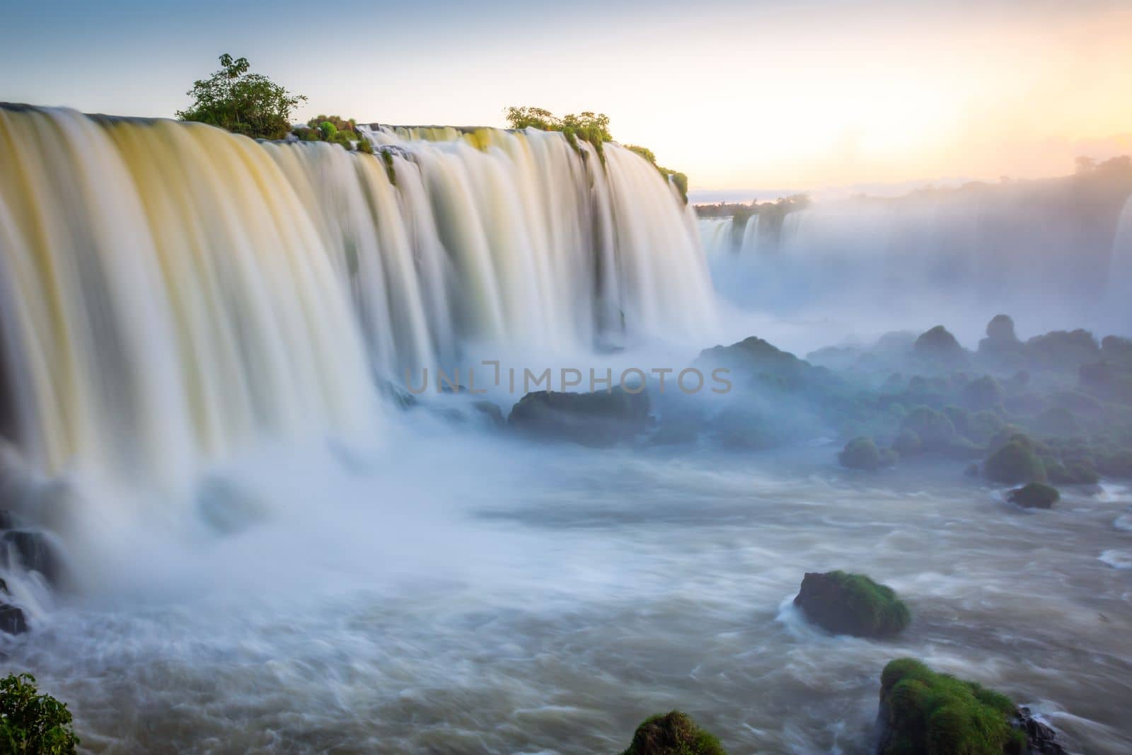Dramatic Iguacu falls on Argentina Side from southern Brazil side, South America