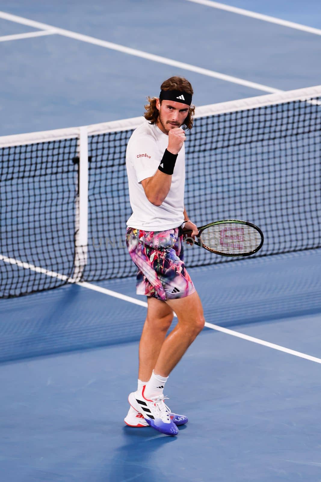 MELBOURNE, AUSTRALIA - JANUARY 24: Stefanos Tsitsipas of Greece plays Jiri Lehecka of Czech Republic in quarter final action on day 9 of the 2023 Australian Open at Melbourne Park on January 24, 2023 in Melbourne, Australia.