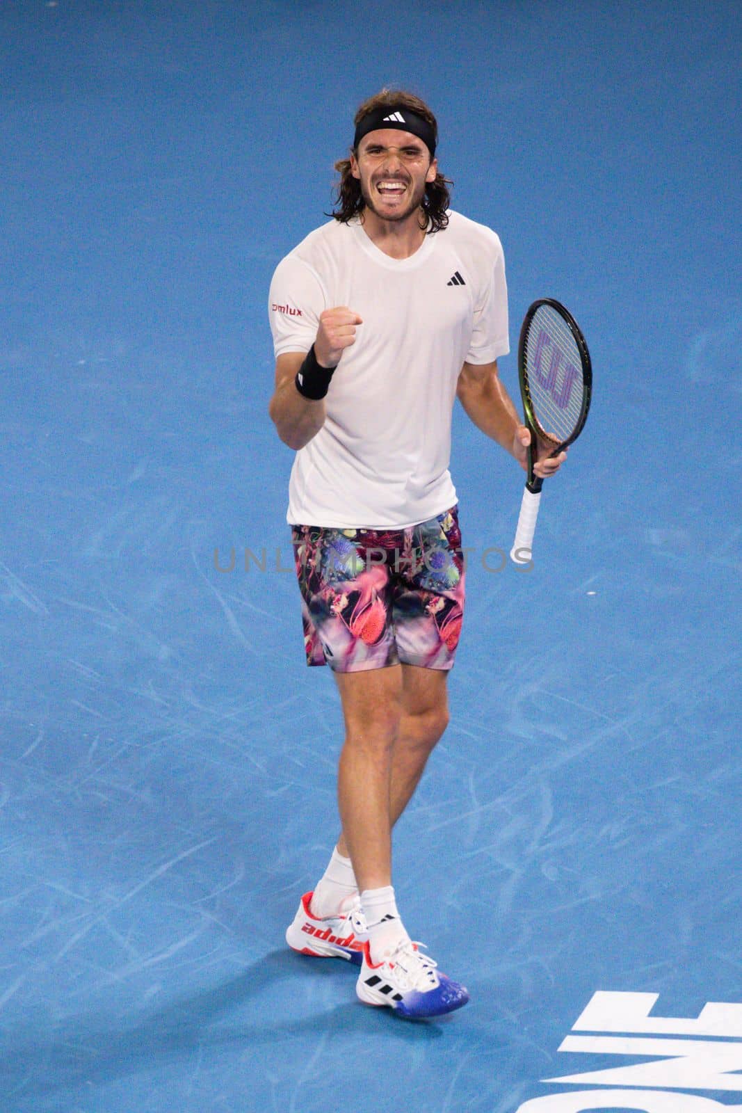 MELBOURNE, AUSTRALIA - JANUARY 24: Stefanos Tsitsipas of Greece beats Jiri Lehecka of Czech Republic in quarter final action on day 9 of the 2023 Australian Open at Melbourne Park on January 24, 2023 in Melbourne, Australia.