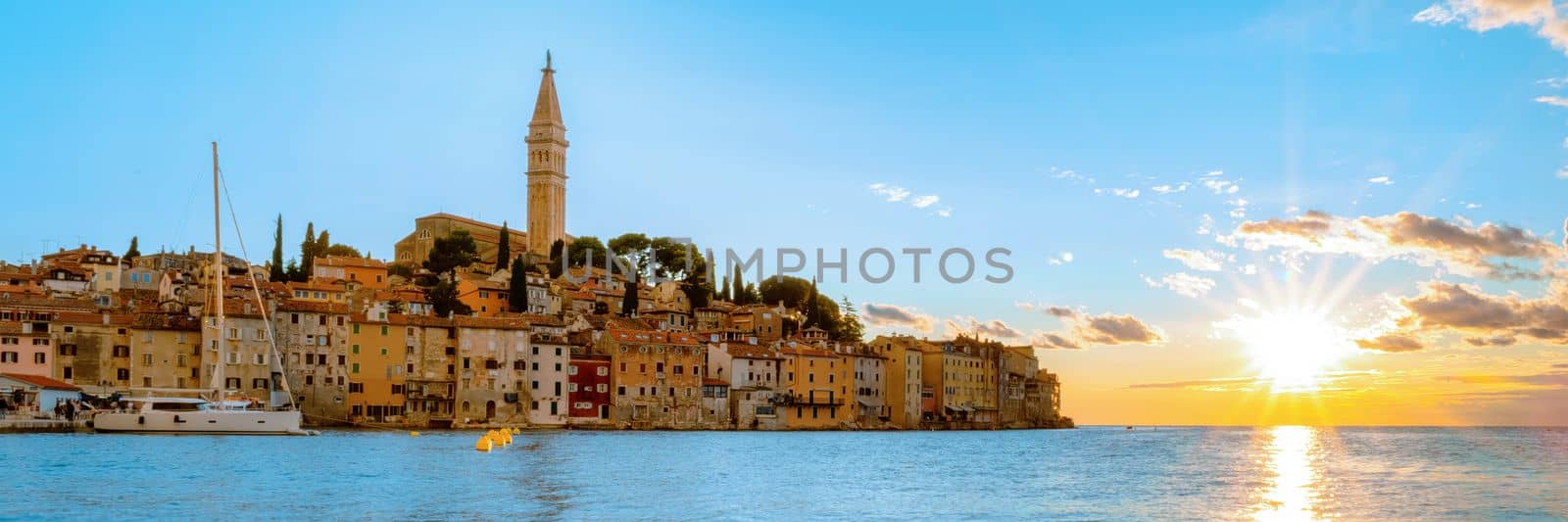 Rovinj village during sunset Adriatic sea Croatia, sunset at Rovinj town Croatia during summer by fokkebok