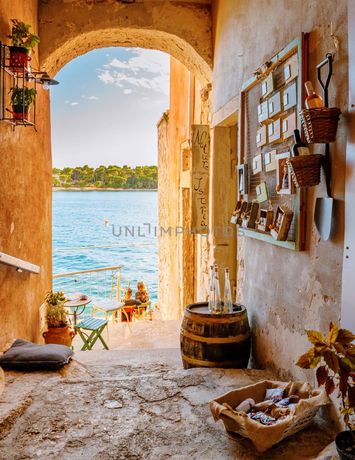 Rovinj Croatia September 2017, streets of Rovinj village during sunset Adriatic sea Croatia, sunset at Rovinj town Croatia during summer