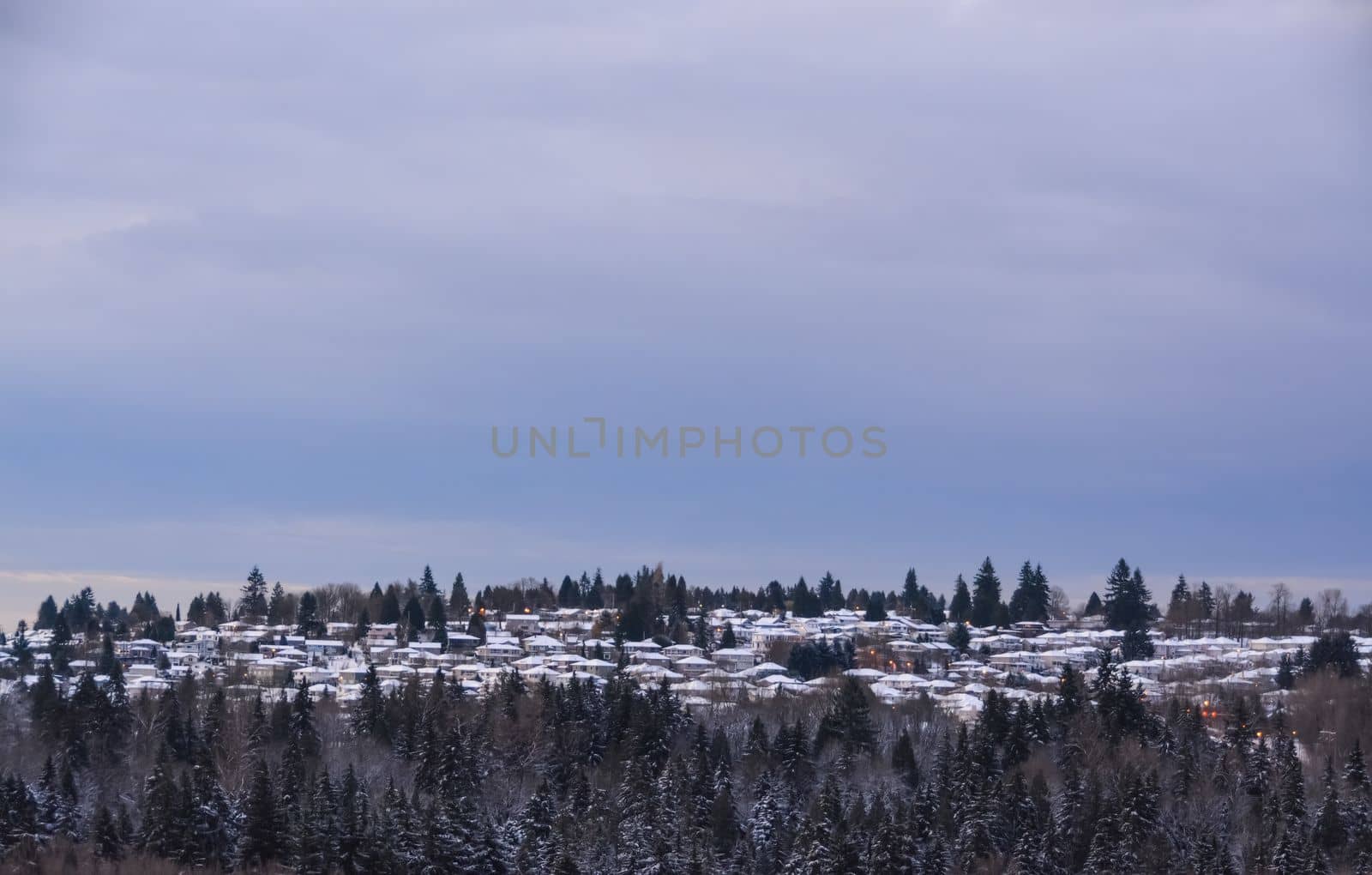 Residential houses in the snow on winter season in Canada.