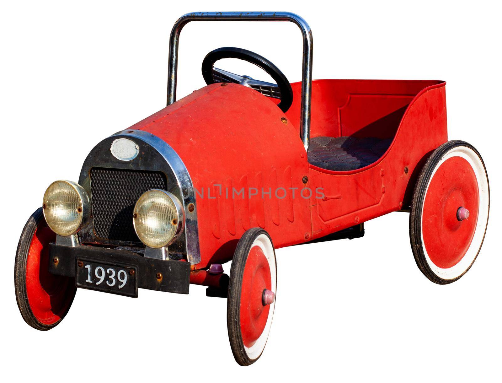 Nice red toy car isolated on white background