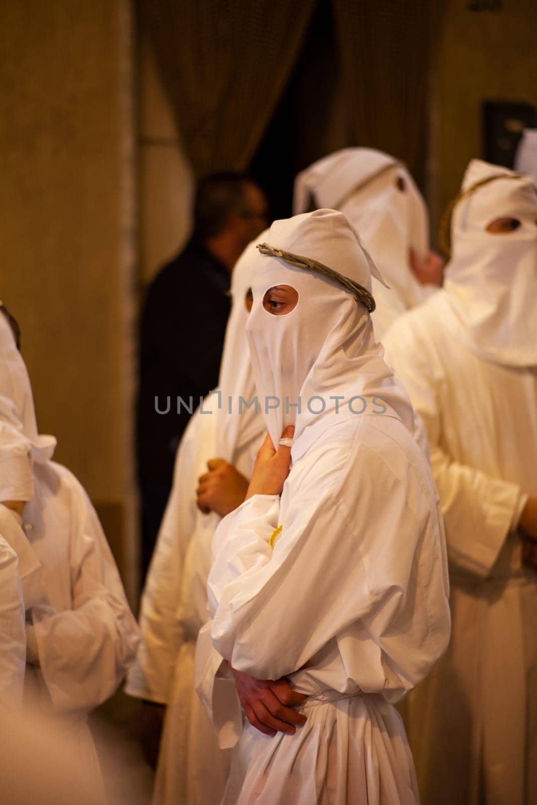 LEONFORTE, SICILY - APRIL, 19: Christian brethren during the traditional Good Friday procession on April 19, 2019