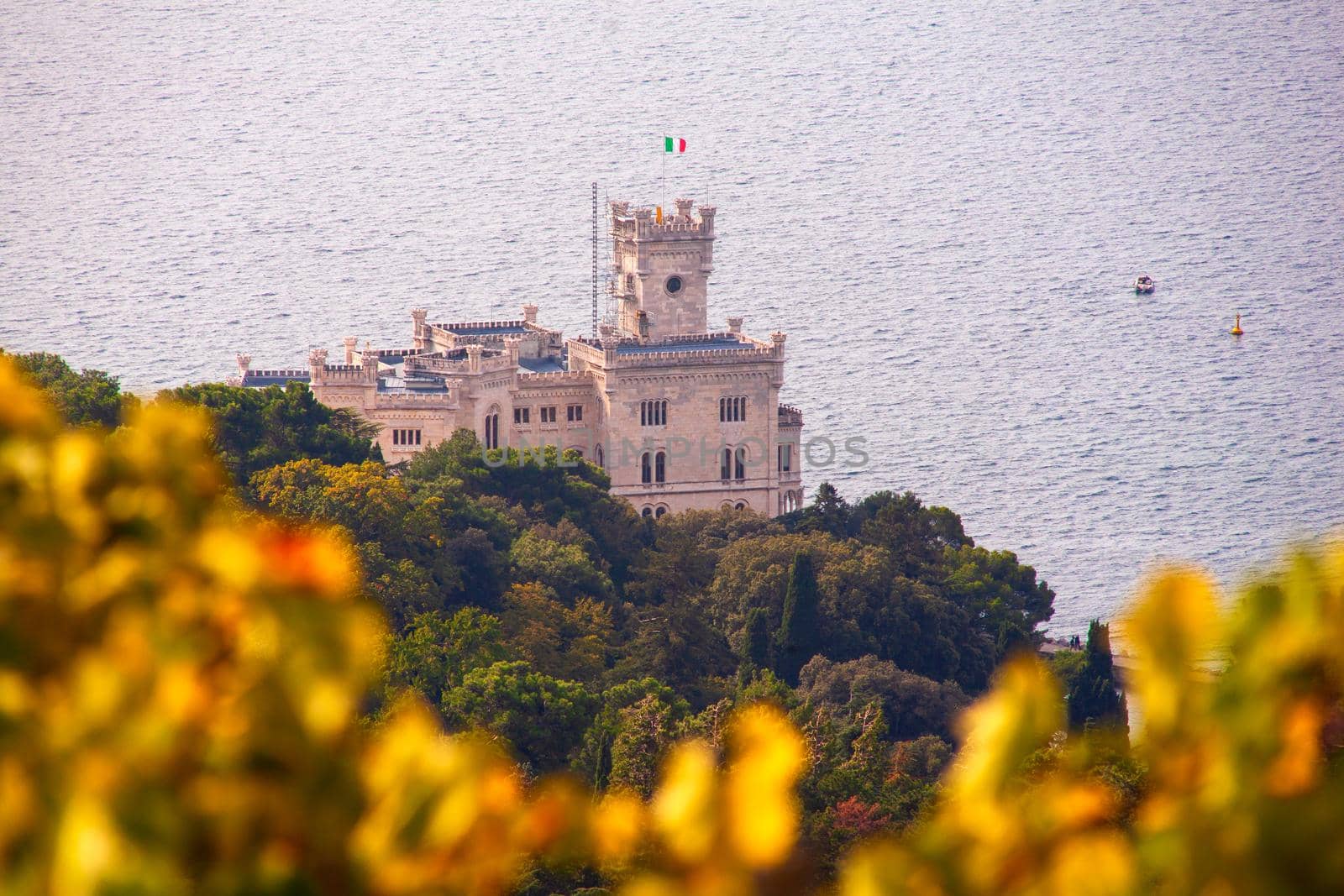 Top view of Miramare castle in Trieste