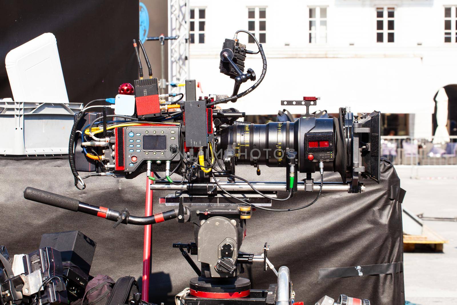 Professional digital camera setup on outdoor movie set