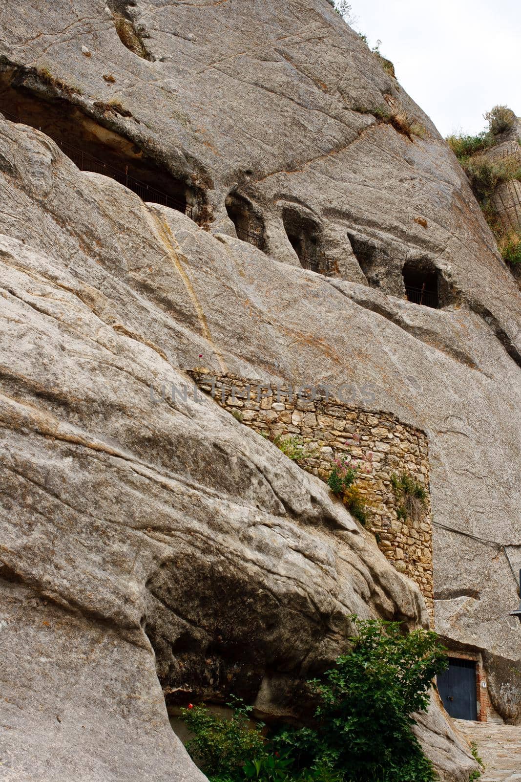 View of the Sperlinga castle in the rock situated in the middle of Sicily, Italy