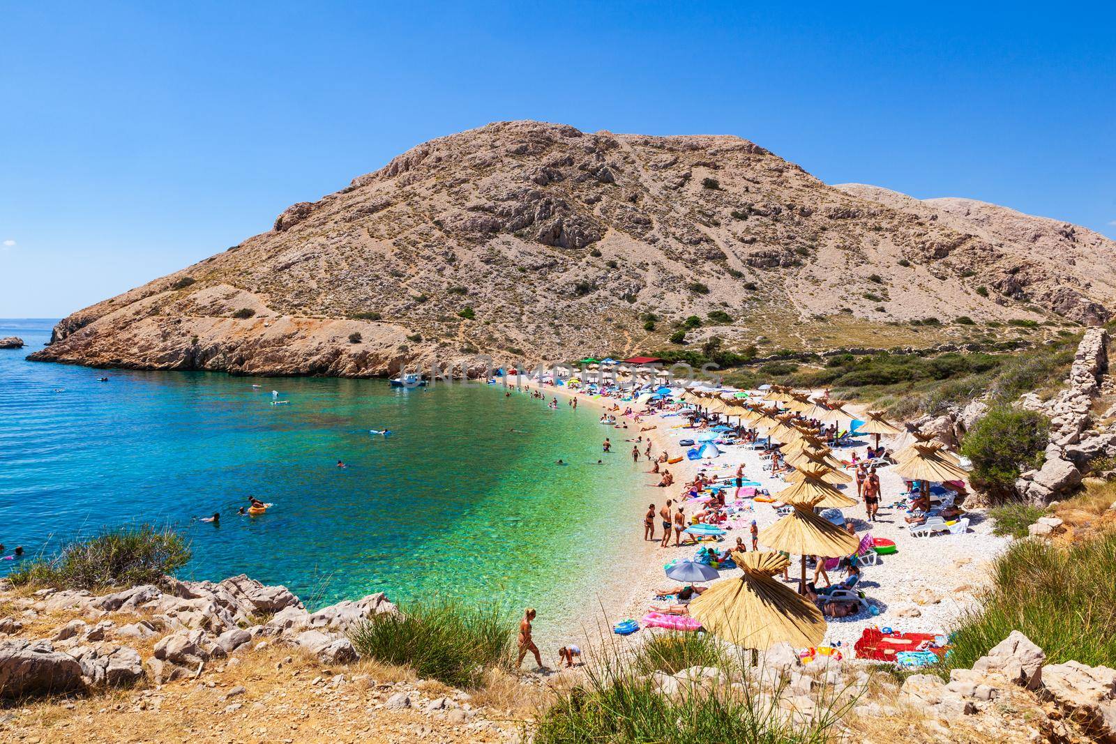View of the beautiful Oprna beach in the adriatic bay of the Krk island, Croatia
