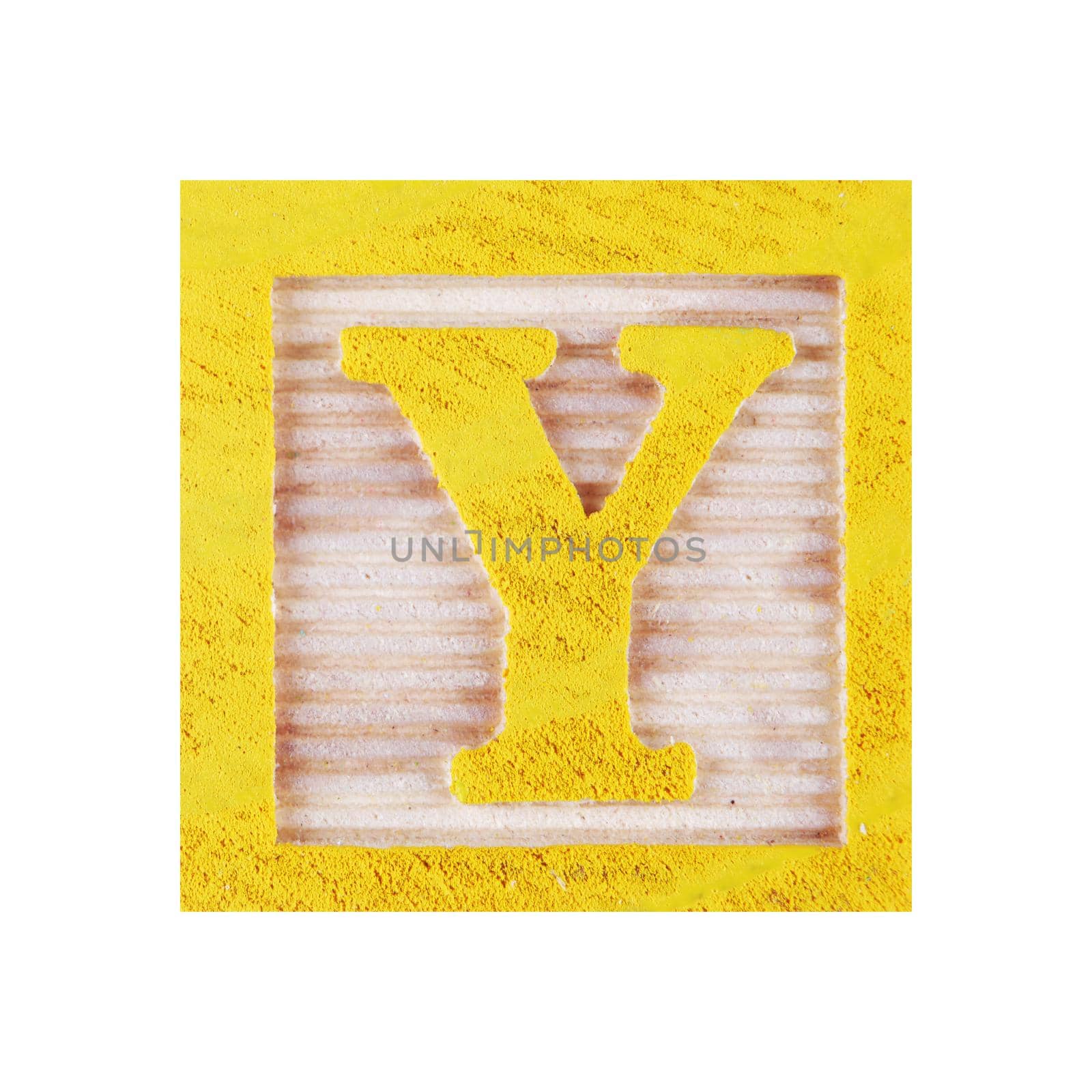 A letter Y childs wood block on white with clipping path