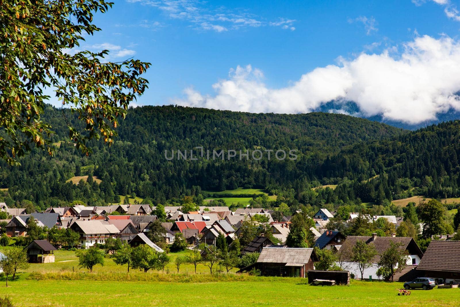 View of Stara Fuzina little town near Bohinj, Slovenia
