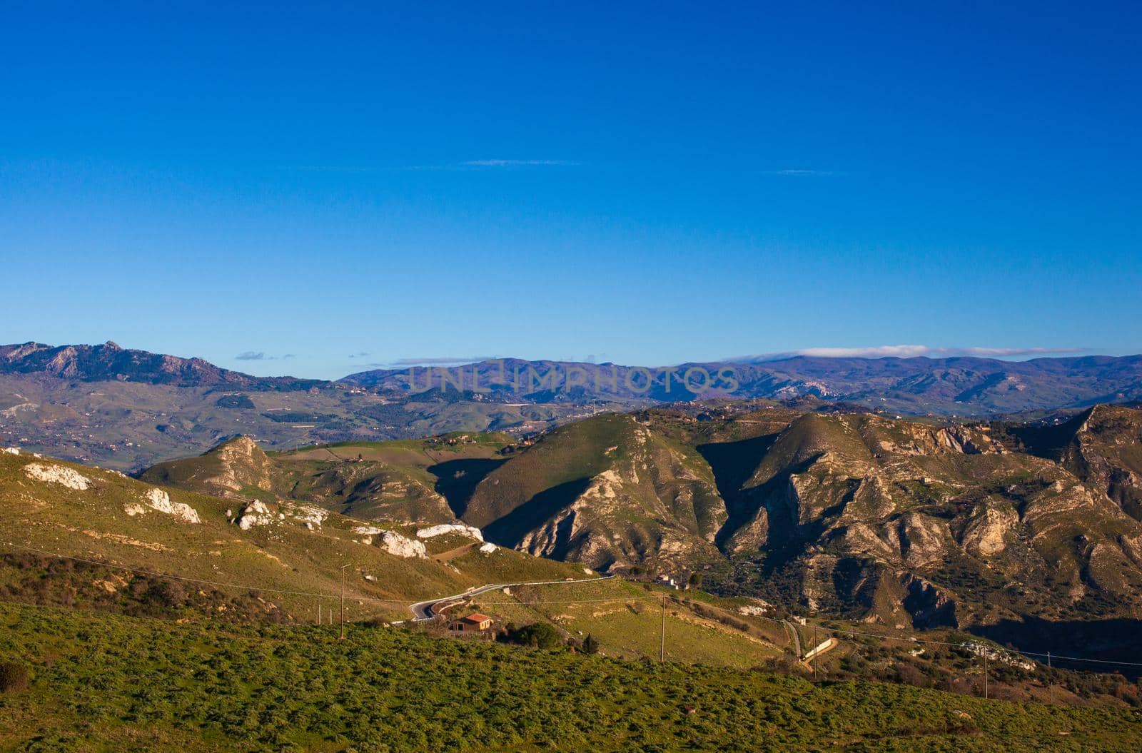 View of the typical Sicilian countryside in the Enna territory