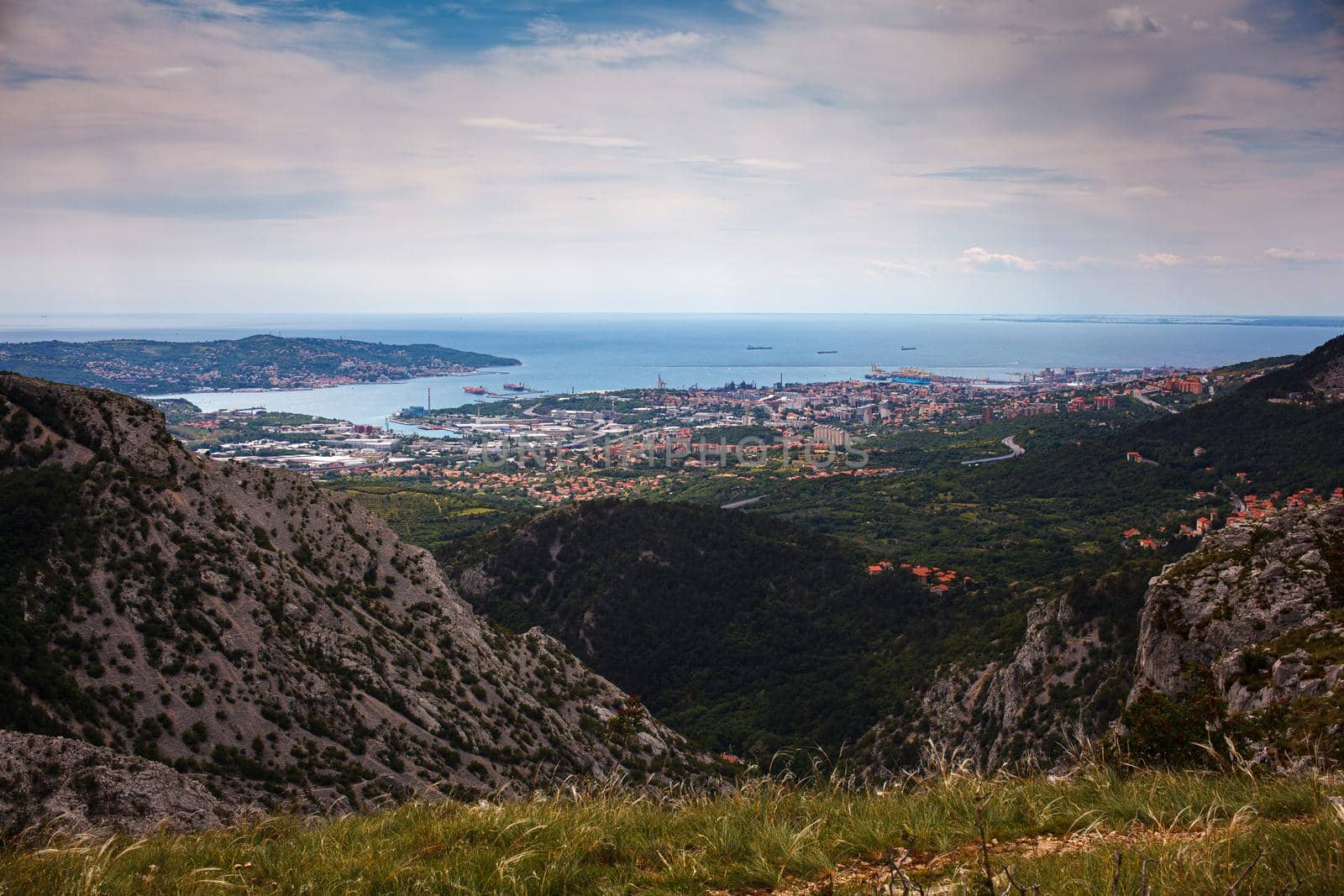 Top view of the Trieste gulf from the Rosandra valley in the spring season, Italy