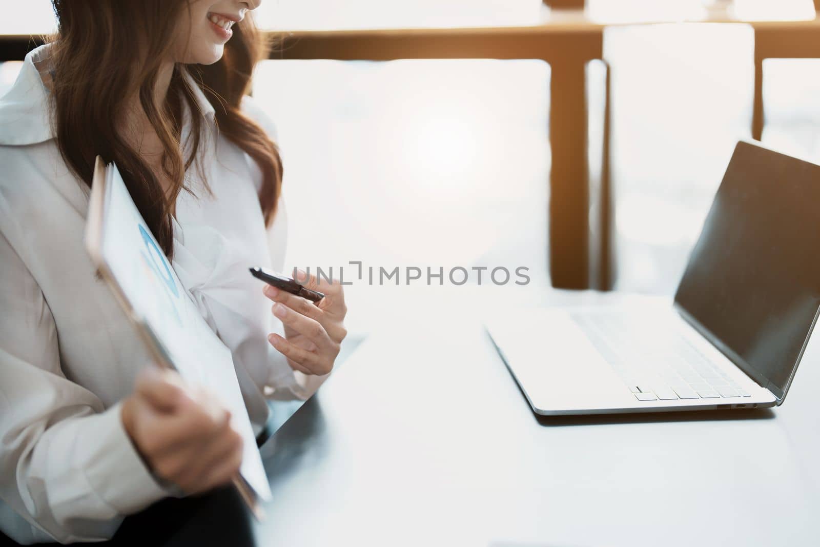 Business work and planning, portrait of a businesswoman using a computer in a meeting.