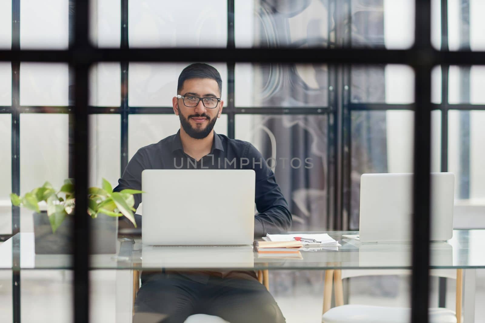 Businessman working on a laptop computer in the office