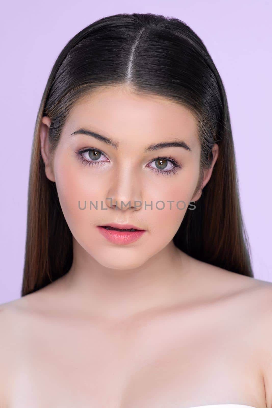 Natural beauty concept closeup portrait of young charming brunette girl. by biancoblue