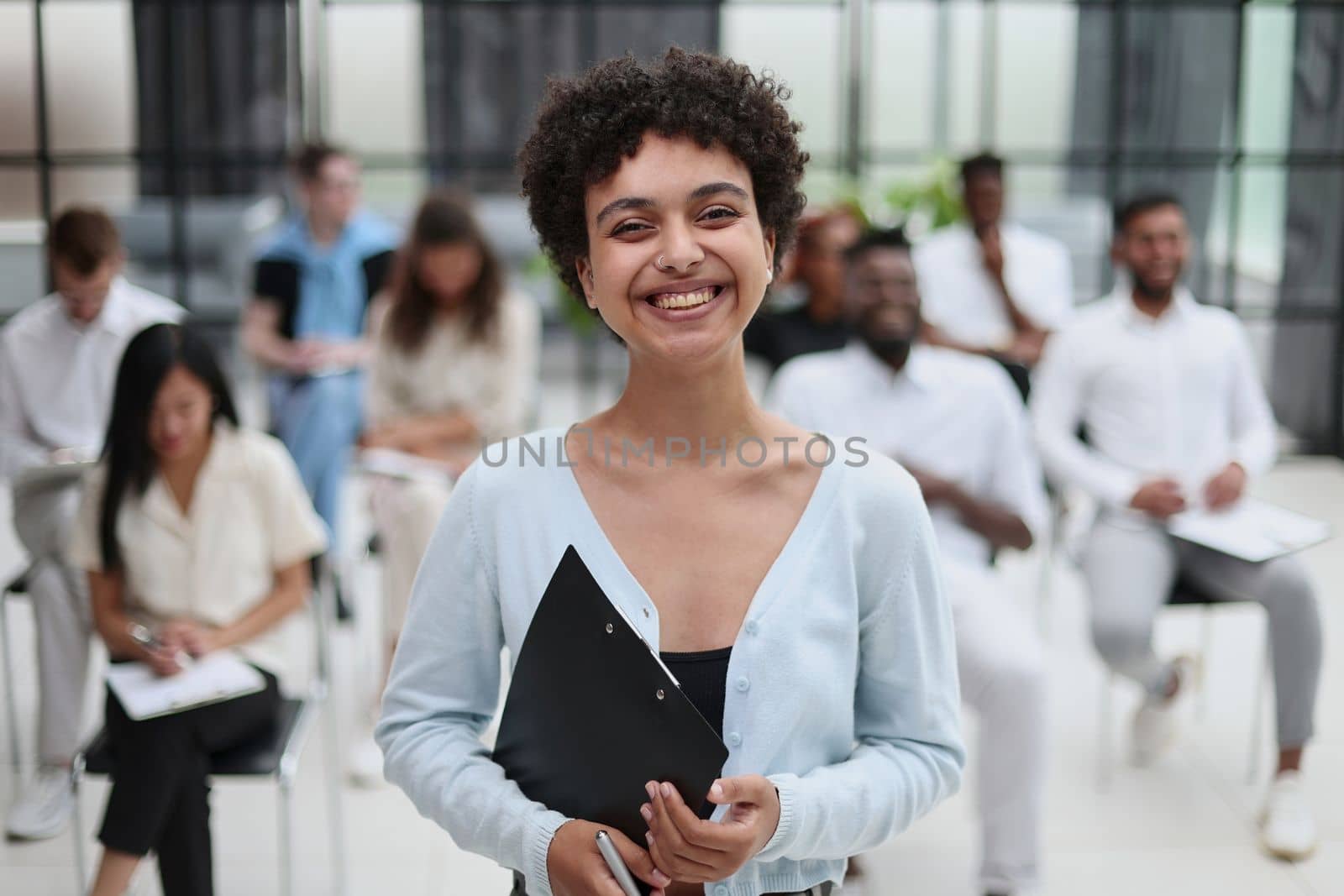 Businesswoman explaining new ideas and strategy in seminar