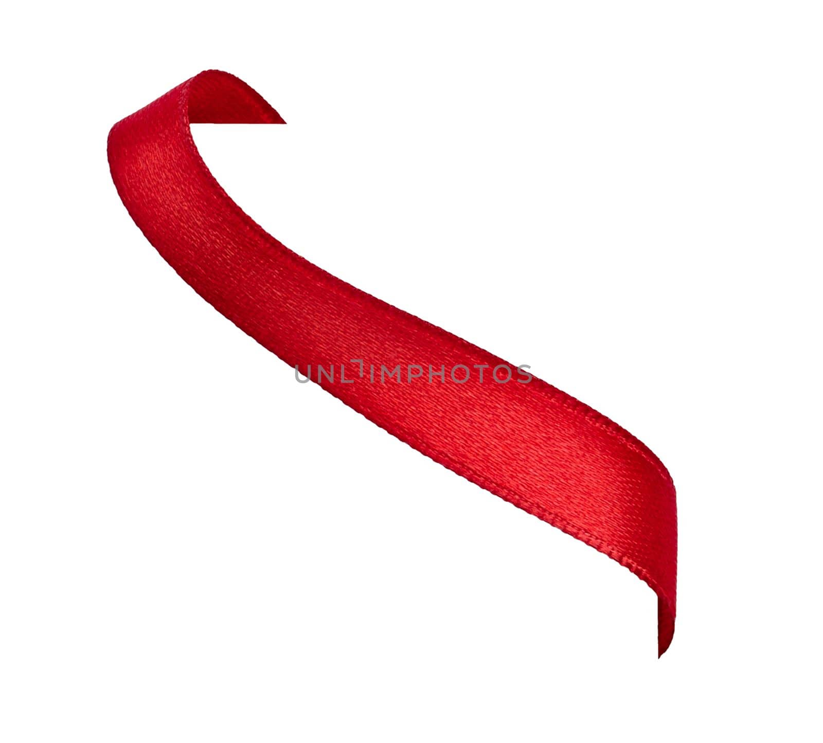 close up of a red ribbon bow on white background