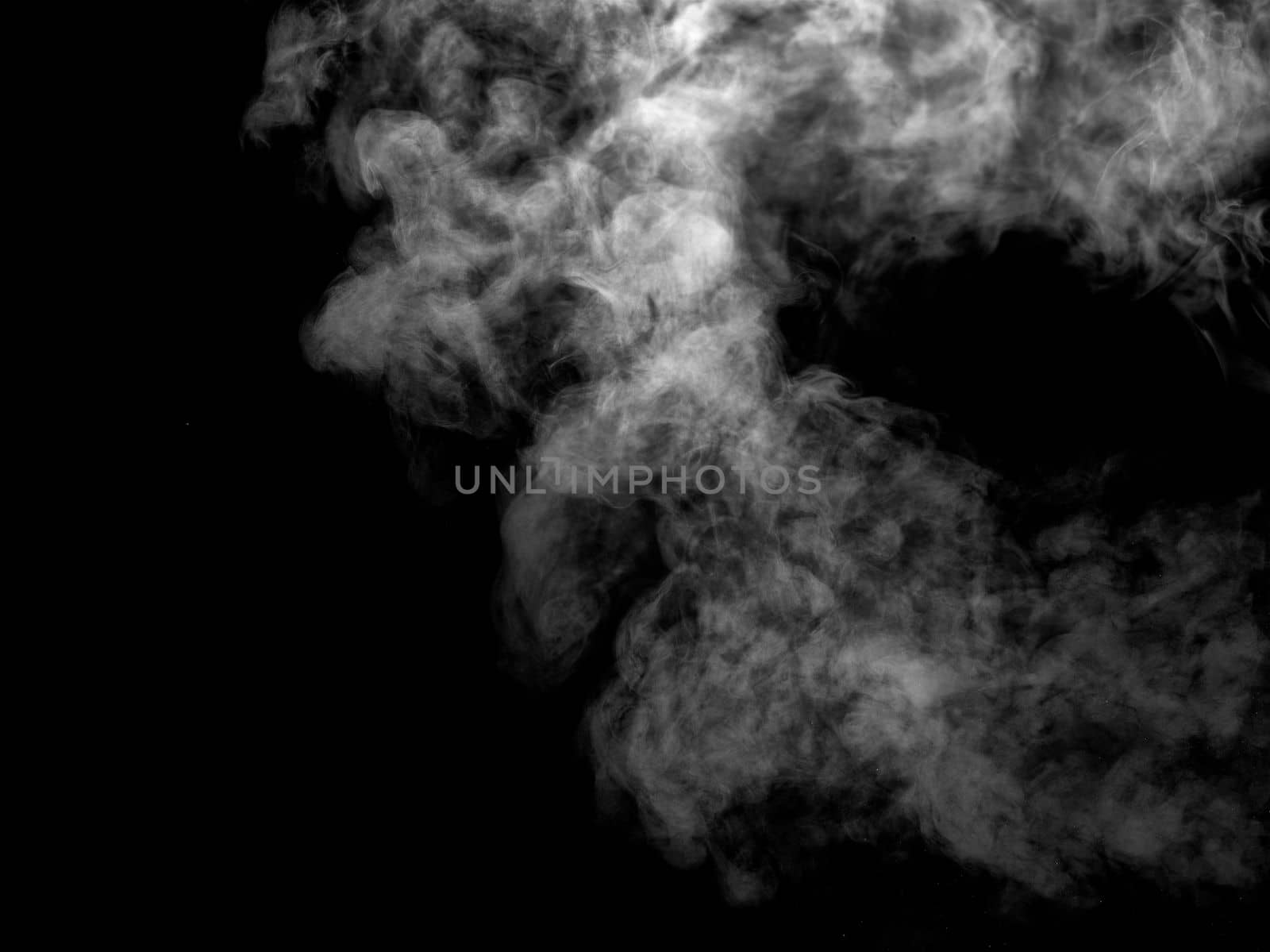 close up of steam smoke on black background