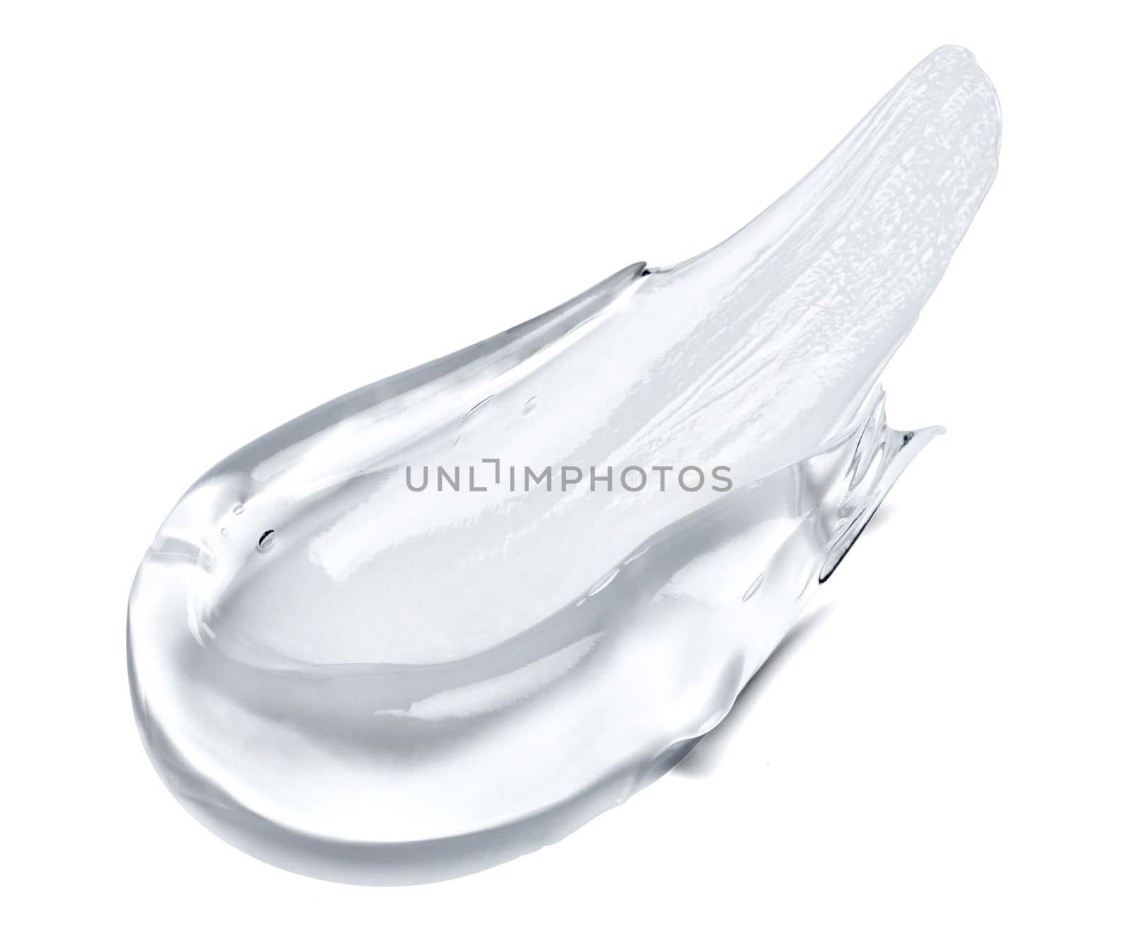 close up of a transparent gel cream sample on white background