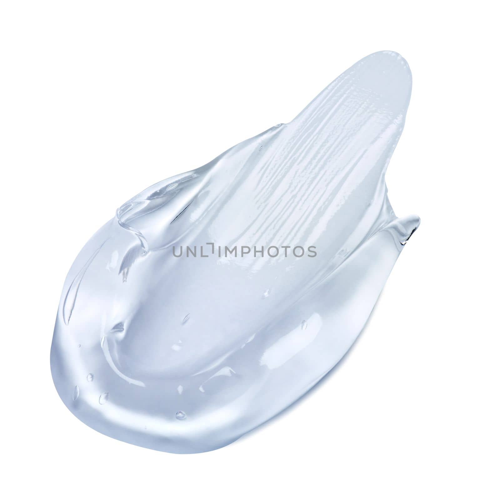 close up of a transparent gel cream sample on white background