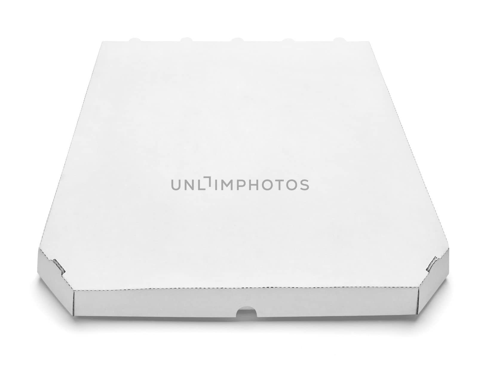 close up of a pizza box on white background