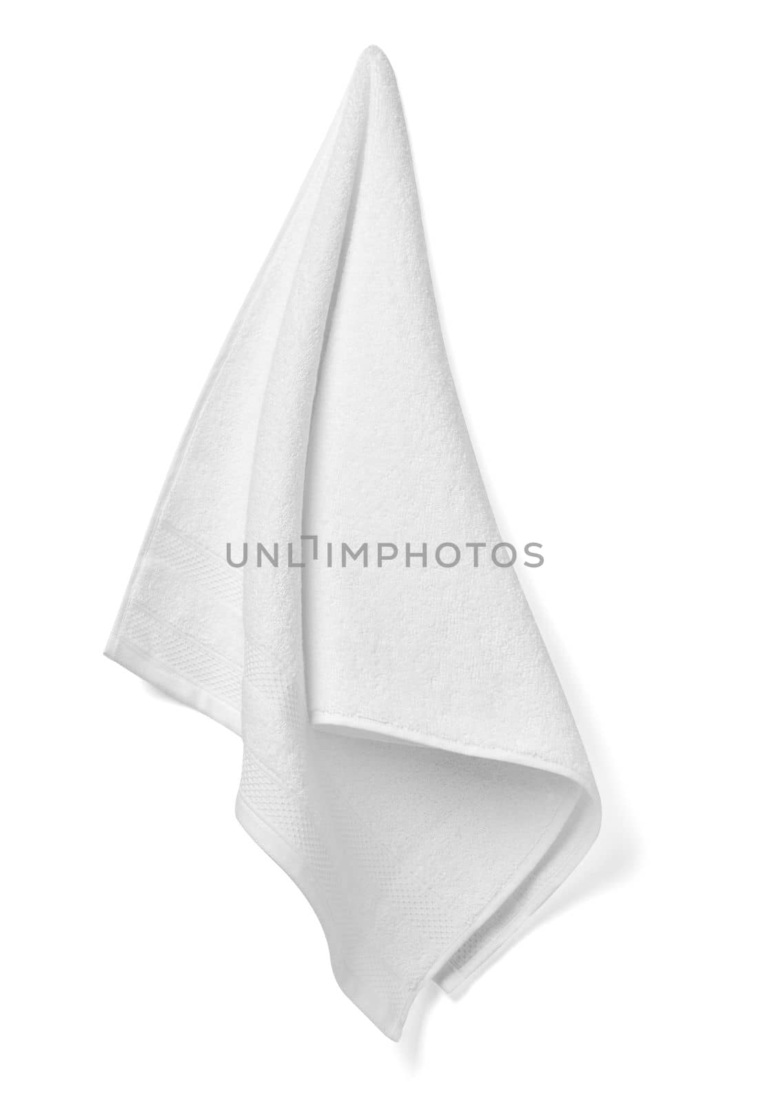 close up of a white towel bathroom on white background