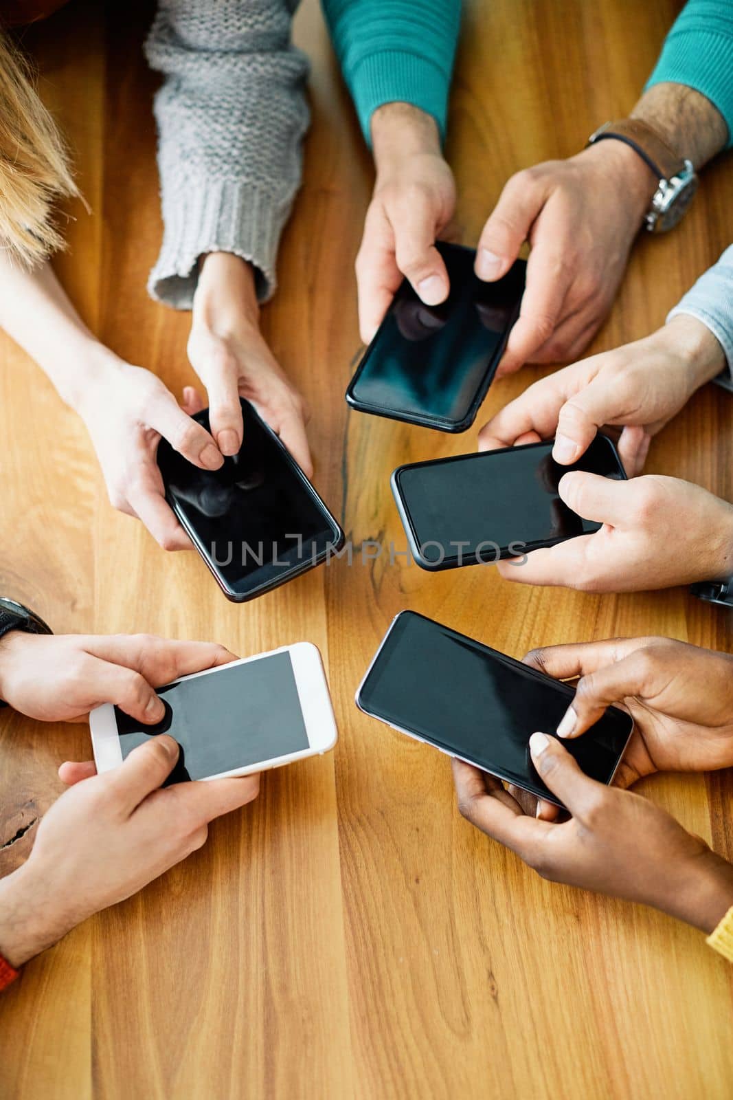 mobile phone group hand smartphone communication textin cell by Picsfive