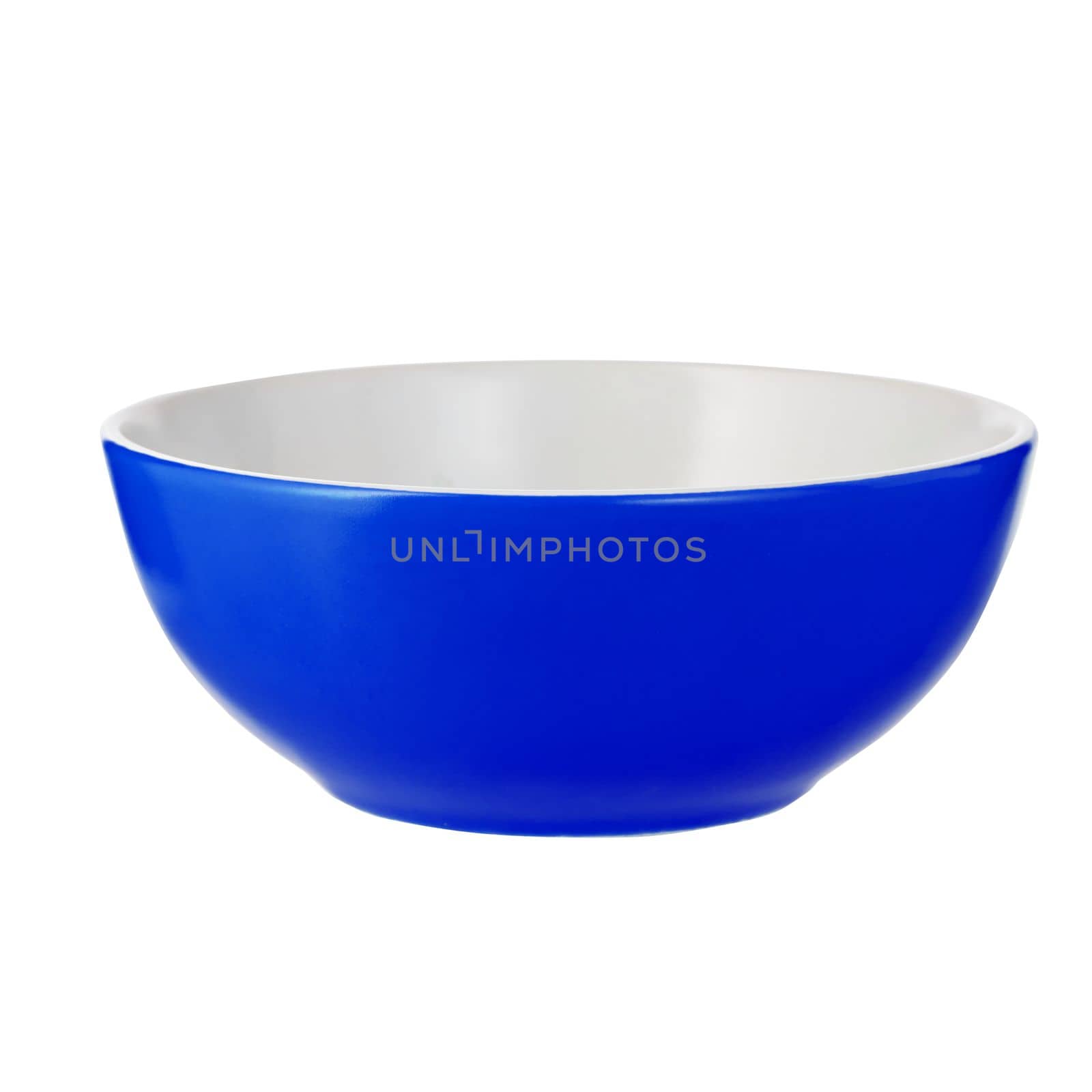 Empty blue ceramic bowl isolated on white background