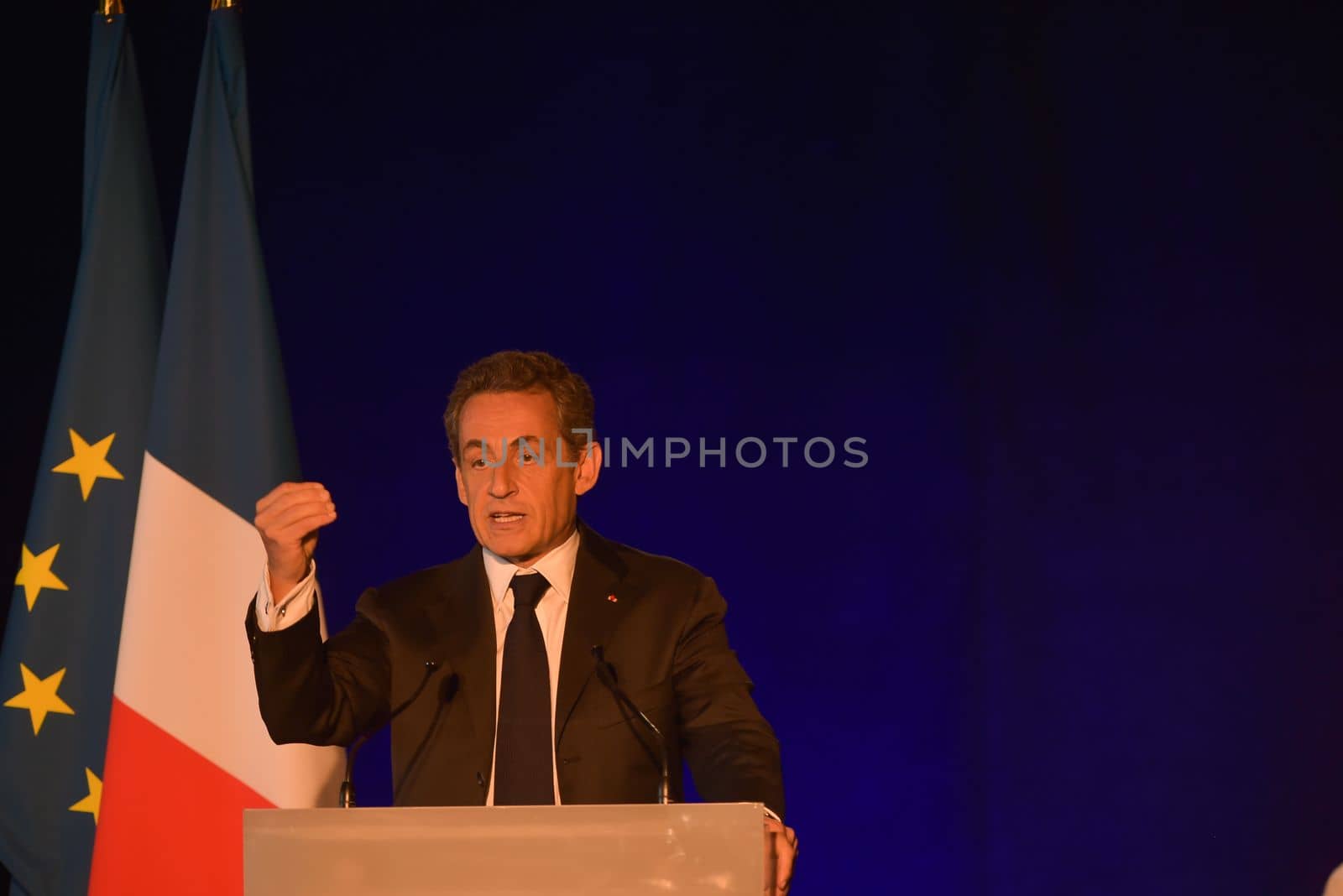 BORDEAUX, FRANCE - NOVEMBER 22, 2014 : Political meeting of the former President of the Republic, Nicolas Sarkozy in Bordeaux with Alain Juppe Mayor of the City. High quality photo