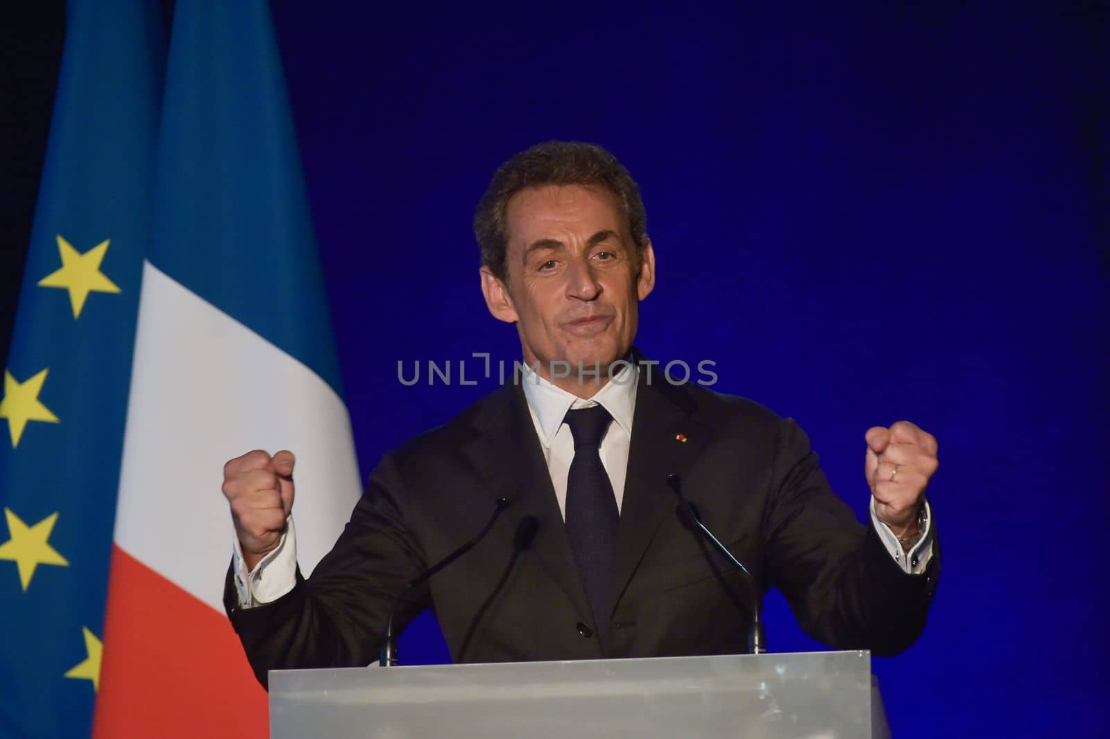 BORDEAUX, FRANCE - NOVEMBER 22, 2014 : Political meeting of the former President of the Republic, Nicolas Sarkozy in Bordeaux with Alain Juppe Mayor of the City. High quality photo
