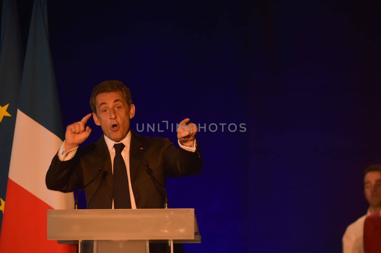 BORDEAUX, FRANCE - NOVEMBER 22, 2014 : Political meeting of the former President of the Republic, Nicolas Sarkozy in Bordeaux with Alain Juppe Mayor of the City. High quality photo
