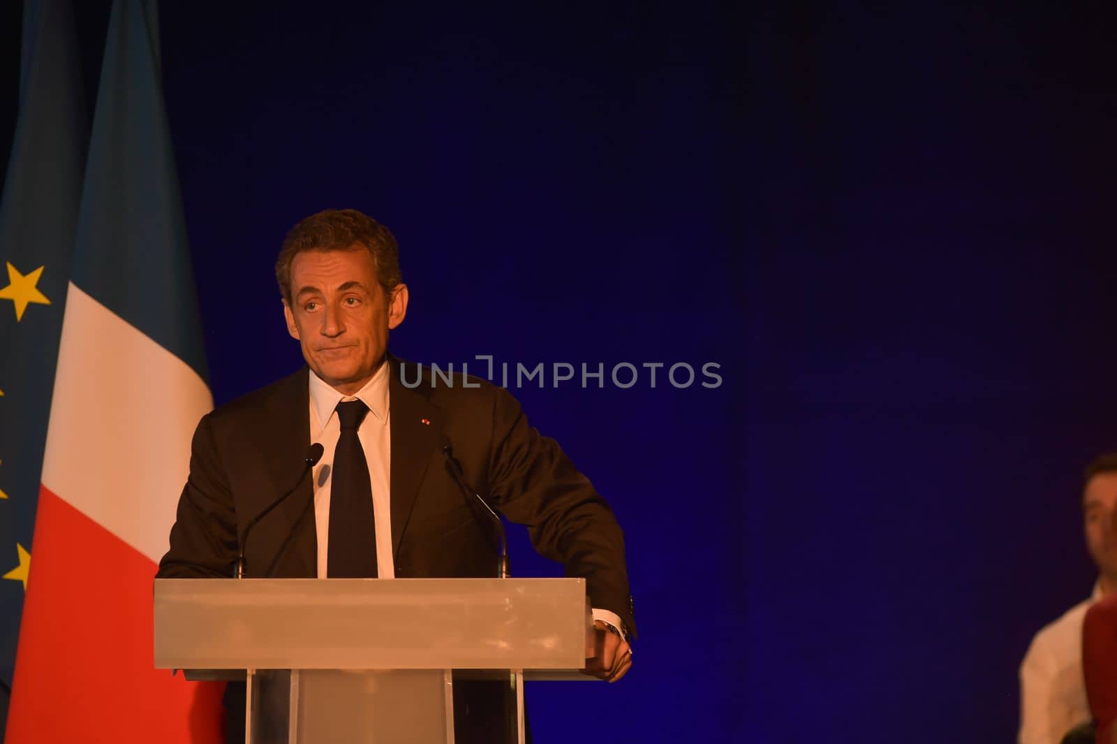 BORDEAUX, FRANCE - NOVEMBER 22, 2014 : Political meeting of the former President of the Republic, Nicolas Sarkozy in Bordeaux with Alain Juppe Mayor of the City. High quality photo