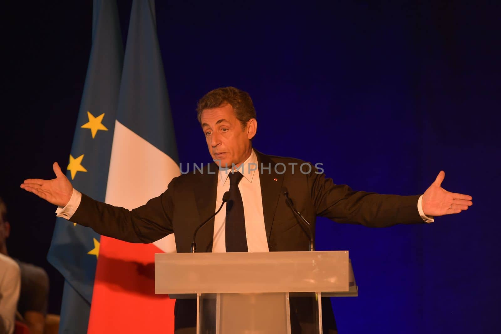 BORDEAUX, FRANCE - NOVEMBER 22, 2014 : Political meeting of the former President of the Republic, Nicolas Sarkozy in Bordeaux with Alain Juppe Mayor of the City. High quality photo