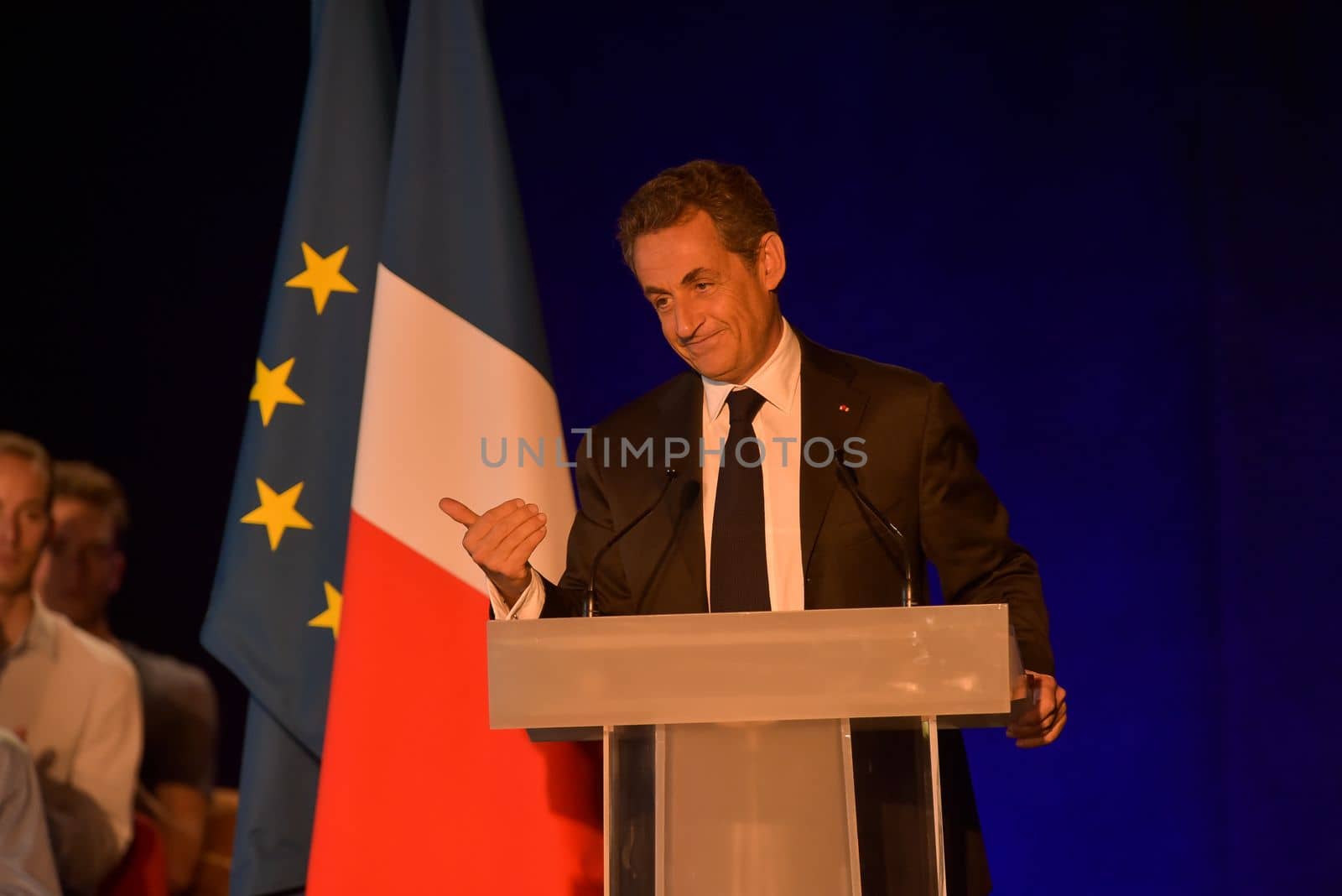 BORDEAUX, FRANCE - NOVEMBER 22, 2014 : Political meeting of the former President of the Republic, Nicolas Sarkozy in Bordeaux with Alain Juppe Mayor of the City. High quality photo