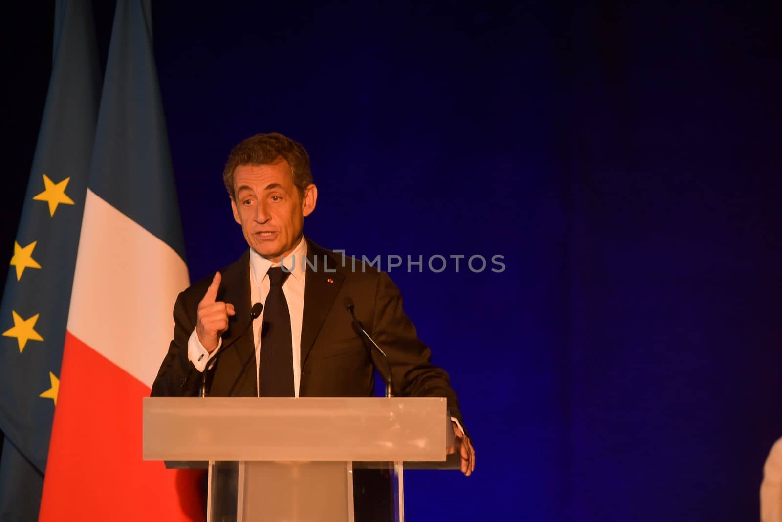 BORDEAUX, FRANCE - NOVEMBER 22, 2014 : Political meeting of the former President of the Republic, Nicolas Sarkozy in Bordeaux with Alain Juppe Mayor of the City. High quality photo