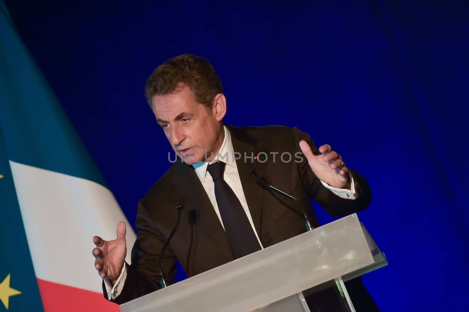 BORDEAUX, FRANCE - NOVEMBER 22, 2014 : Political meeting of the former President of the Republic, Nicolas Sarkozy in Bordeaux with Alain Juppe Mayor of the City. High quality photo