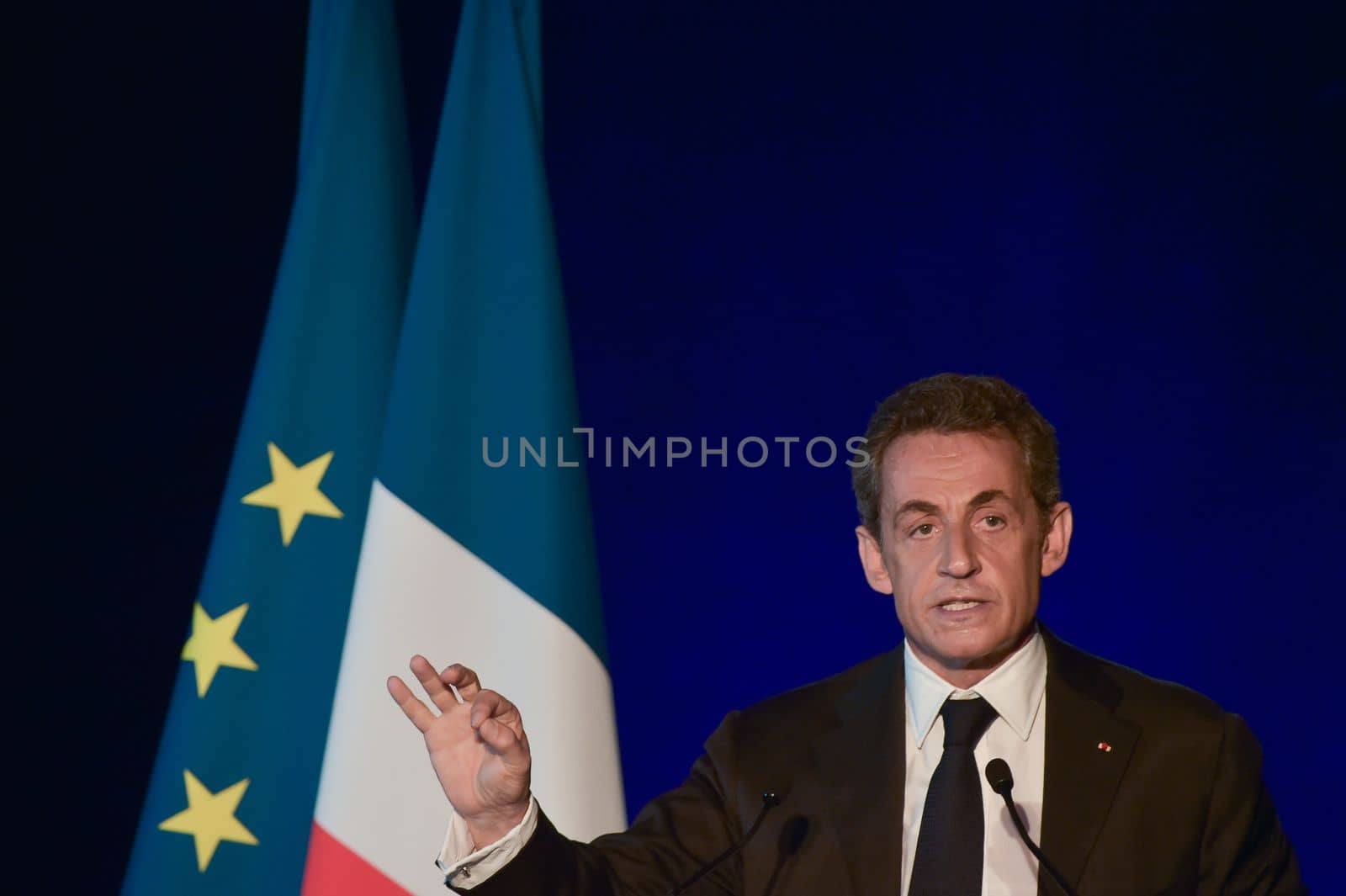 BORDEAUX, FRANCE - NOVEMBER 22, 2014 : Political meeting of the former President of the Republic, Nicolas Sarkozy in Bordeaux with Alain Juppe Mayor of the City. High quality photo