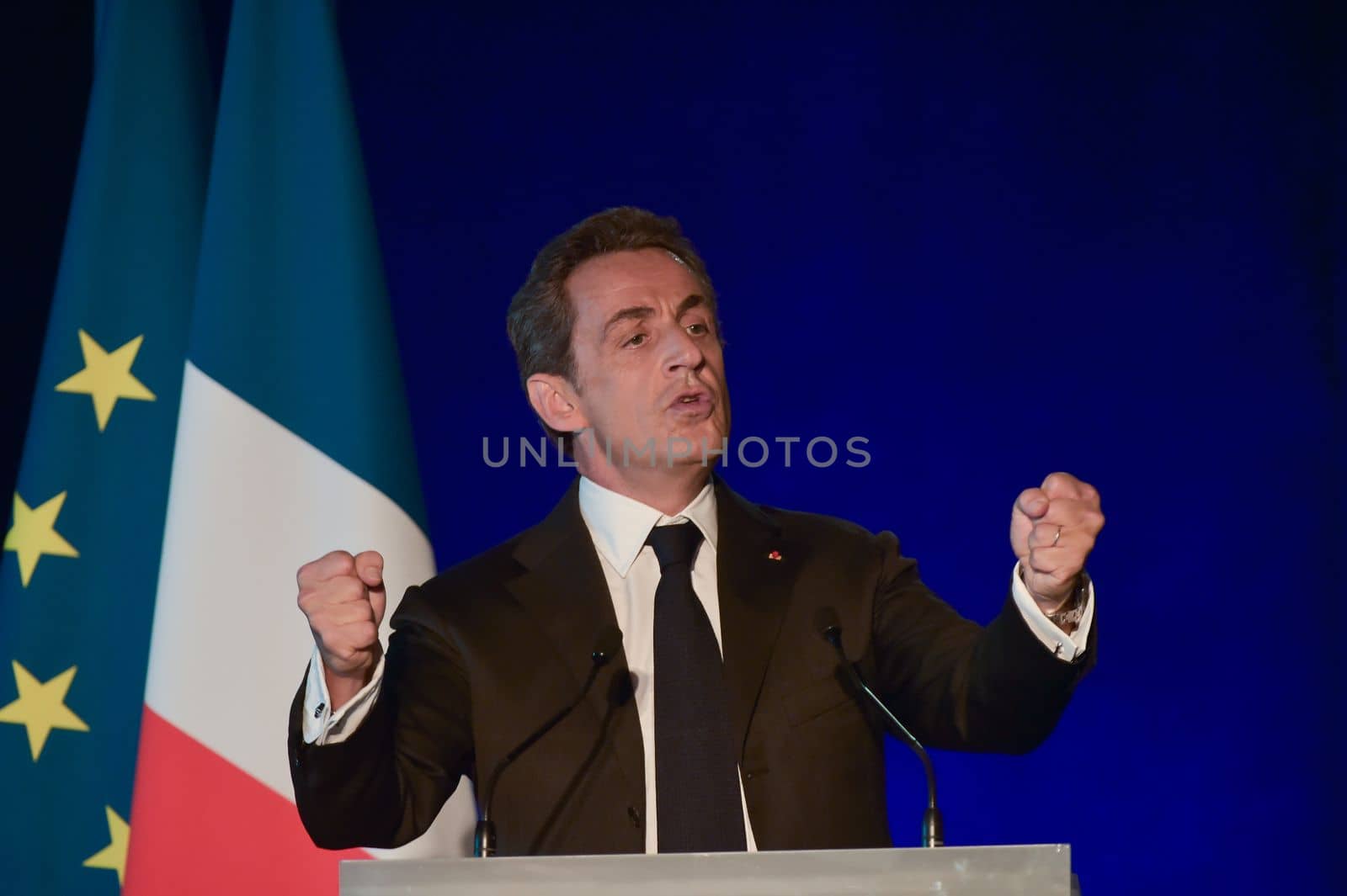 BORDEAUX, FRANCE - NOVEMBER 22, 2014 : Political meeting of the former President of the Republic, Nicolas Sarkozy in Bordeaux with Alain Juppe Mayor of the City. High quality photo